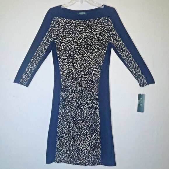 Ralph Lauren Dresses & Skirts - Lauren Ralph Lauren Fitted‎ Navy and Beige fitted stretch Sheath Dress 6